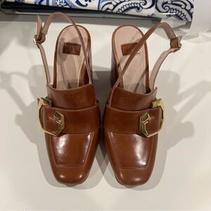 Louise Et Cie Women's Ilsa Pump Size Flare Block Heel Slingback Cognac Retro